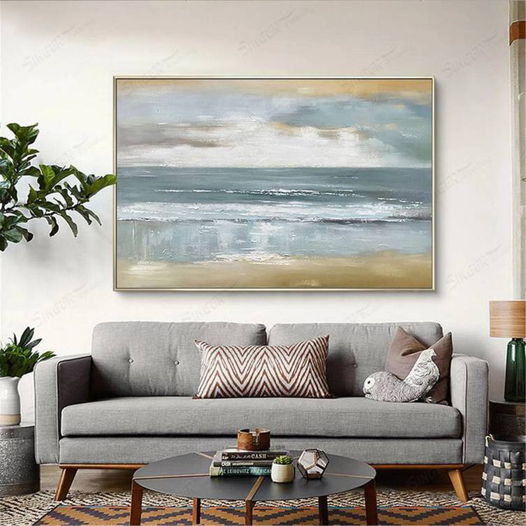 Room Handmade Hallway Coastal Gray Abstract Canvas Artwork 67H0G